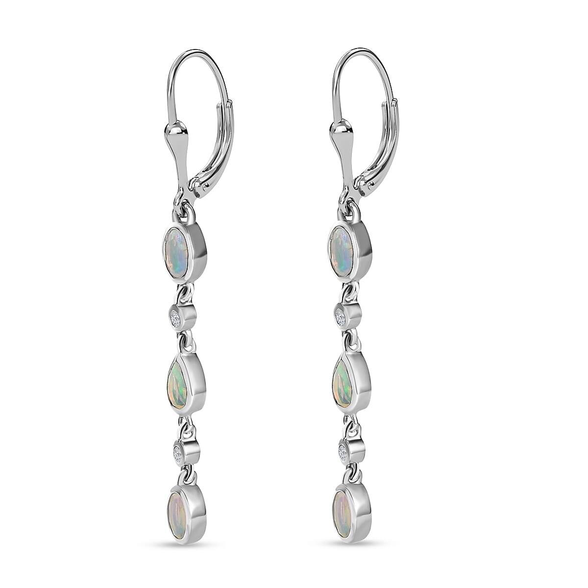 Ethiopian Welo Opal and Natural Zircon Dangle Earrings in Platinum Overlay Sterling Silver 1.80 Ct.