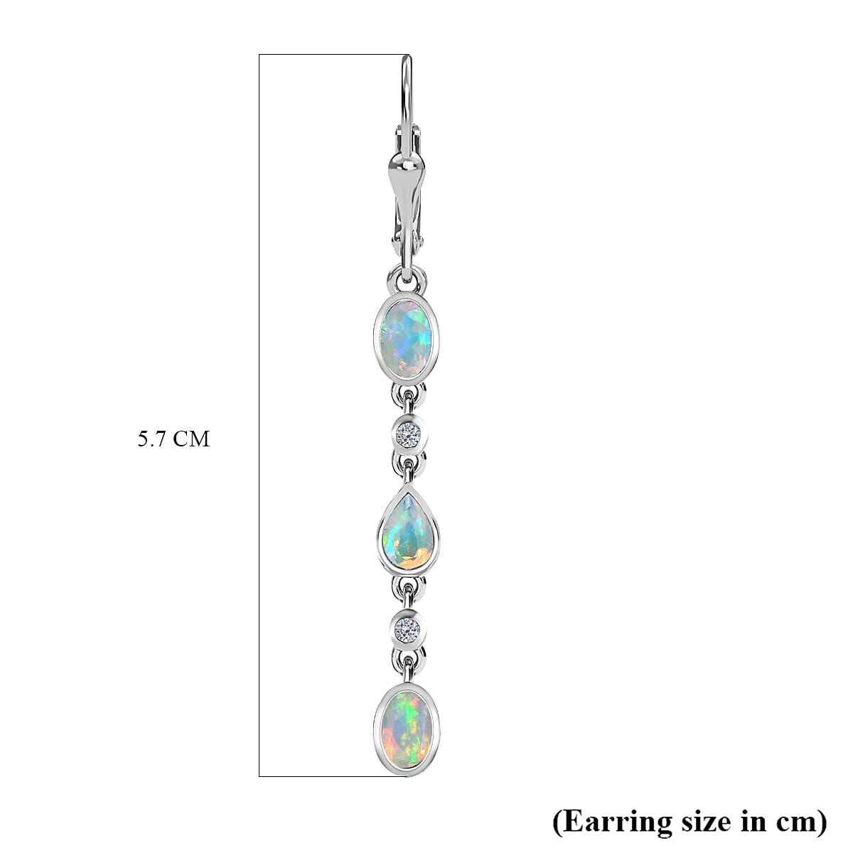 Ethiopian Welo Opal and Natural Zircon Dangle Earrings in Platinum Overlay Sterling Silver 1.80 Ct.