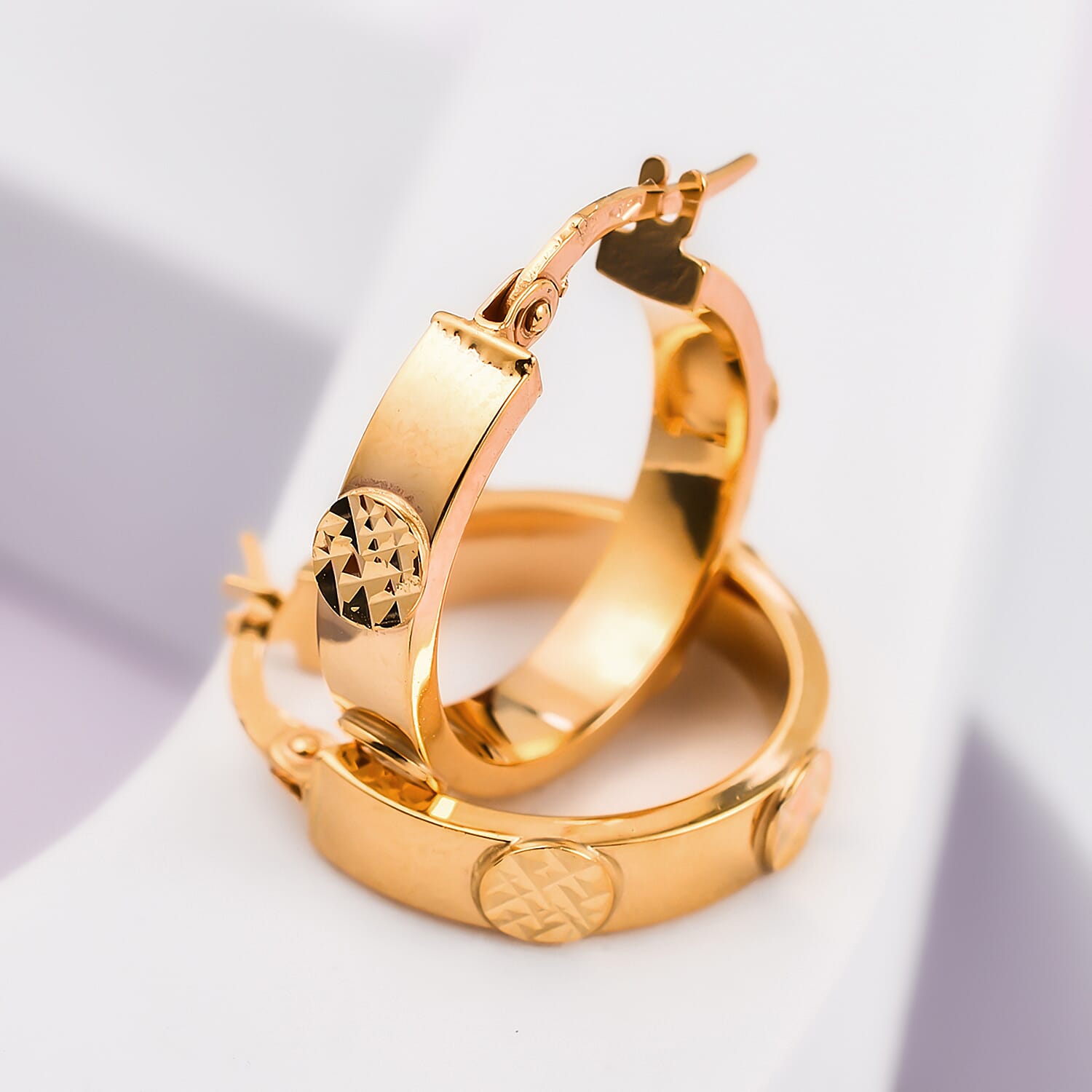 Maestro Collection - 9K Yellow Gold Sparkle Station Hoop Earrings