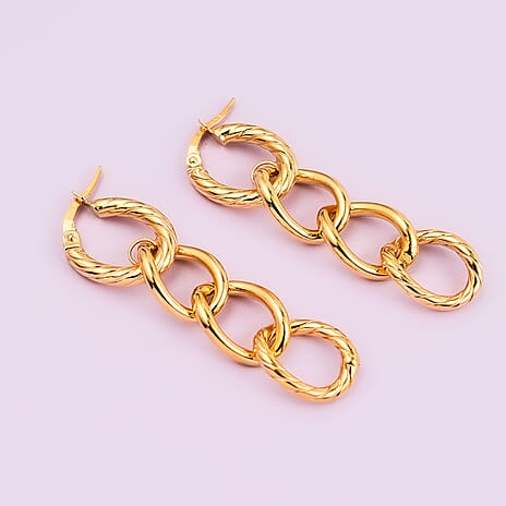 Maestro Collection - 9K Yellow Gold Textured Curb Link Earrings with Clasp