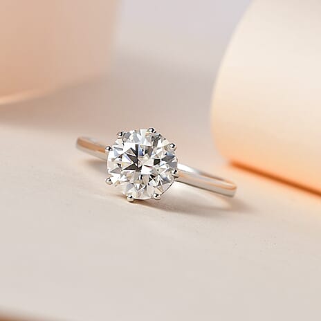 Moissanite Solitaire Ring in Platinum Overlay Sterling Silver 2.06 Ct.