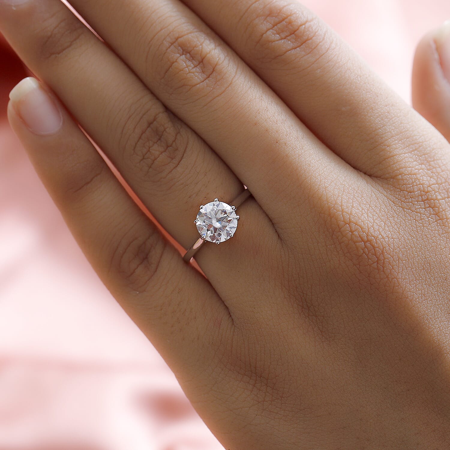 Moissanite Solitaire Ring in Platinum Overlay Sterling Silver 2.06 Ct.