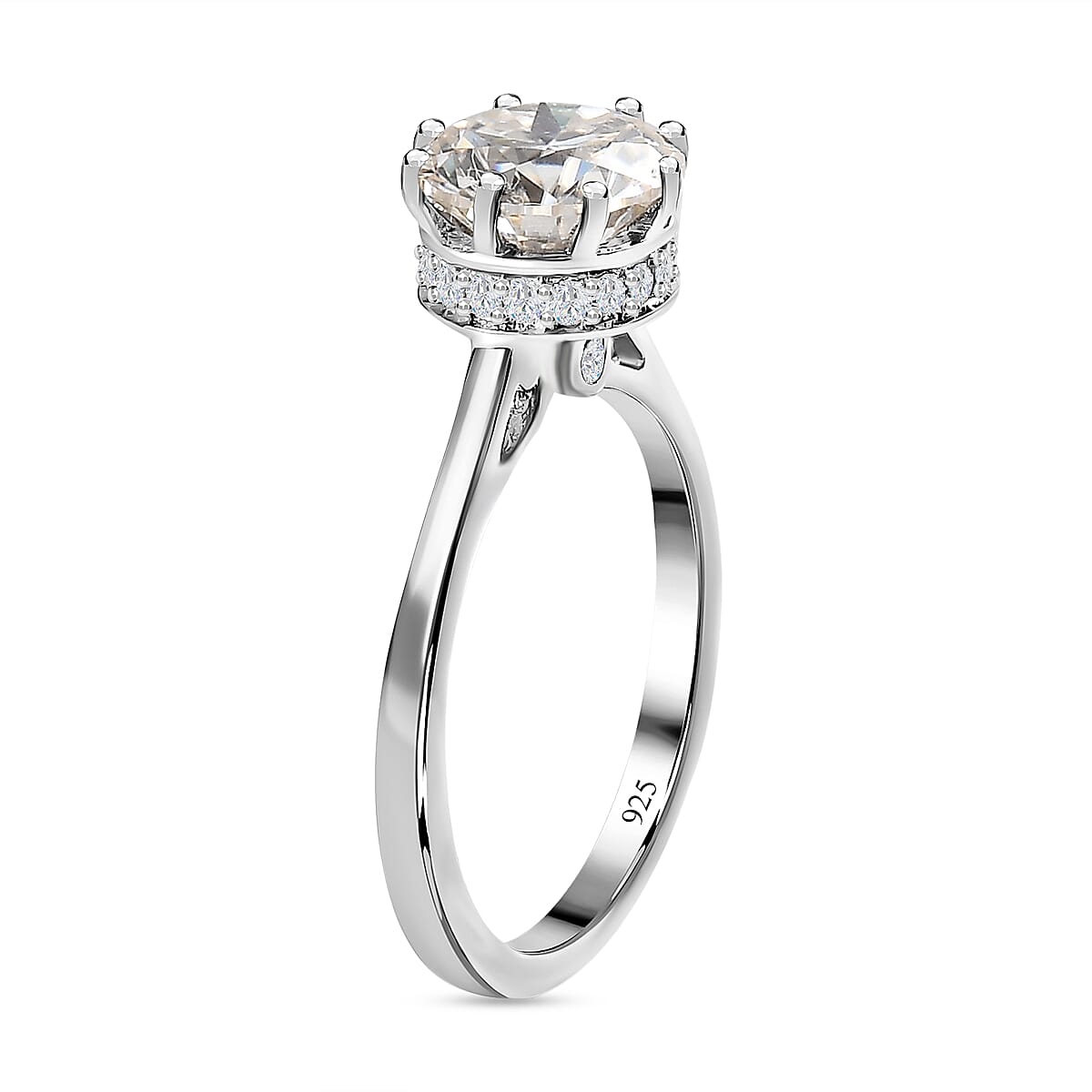 Moissanite Solitaire Ring in Platinum Overlay Sterling Silver 2.06 Ct.