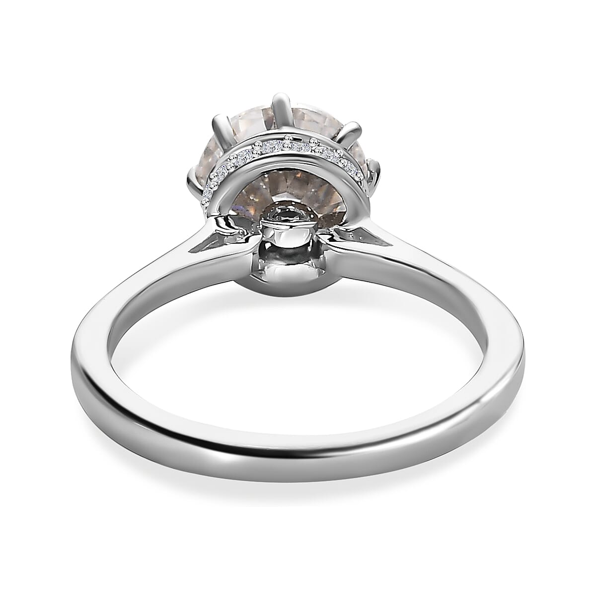 Moissanite Solitaire Ring in Platinum Overlay Sterling Silver 2.06 Ct.