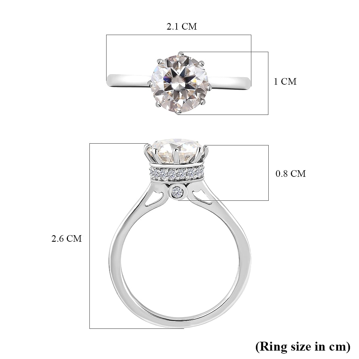 Moissanite Solitaire Ring in Platinum Overlay Sterling Silver 2.06 Ct.