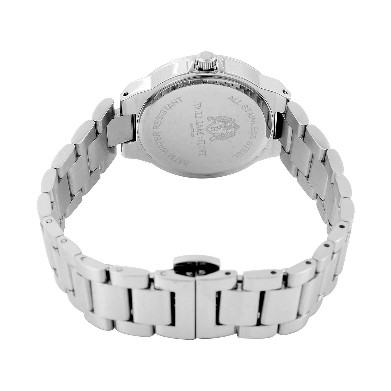 William Hunt Miyota Moissanite Studded Blue Dial Water Resistant Watch with Silver Chain Strap William Hunt Miyota Moissanite Studded Blue Dial Water Resistant Watch with Silver Chain Strap