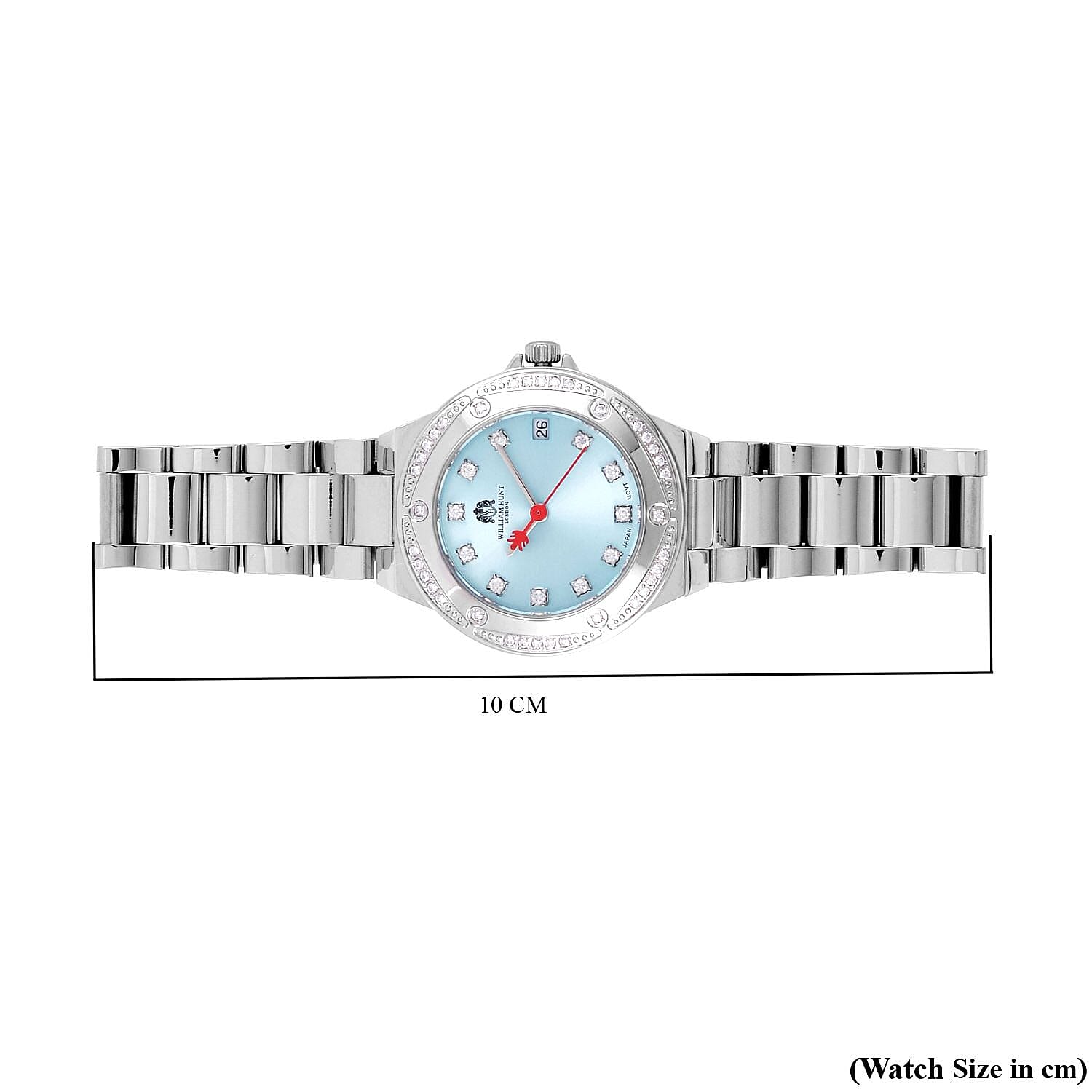 William Hunt Miyota Moissanite Studded Blue Dial Water Resistant Watch with Silver Chain Strap William Hunt Miyota Moissanite Studded Blue Dial Water Resistant Watch with Silver Chain Strap