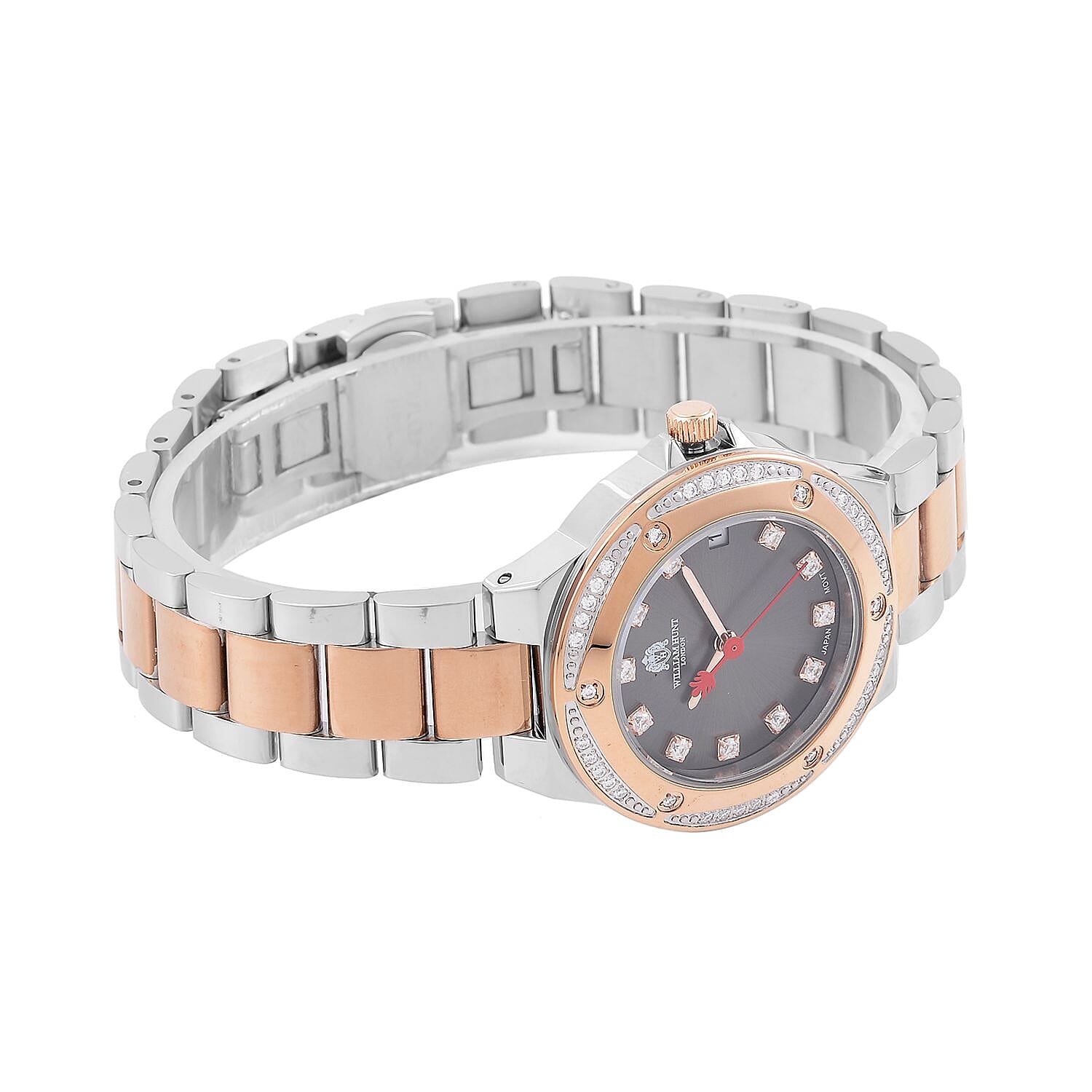William Hunt Miyota Moissanite Studded Black Dial Water Resistant Watch with Two-Tone Chain Strap William Hunt Miyota Moissanite Studded Black Dial Water Resistant Watch with Two-Tone Chain Strap