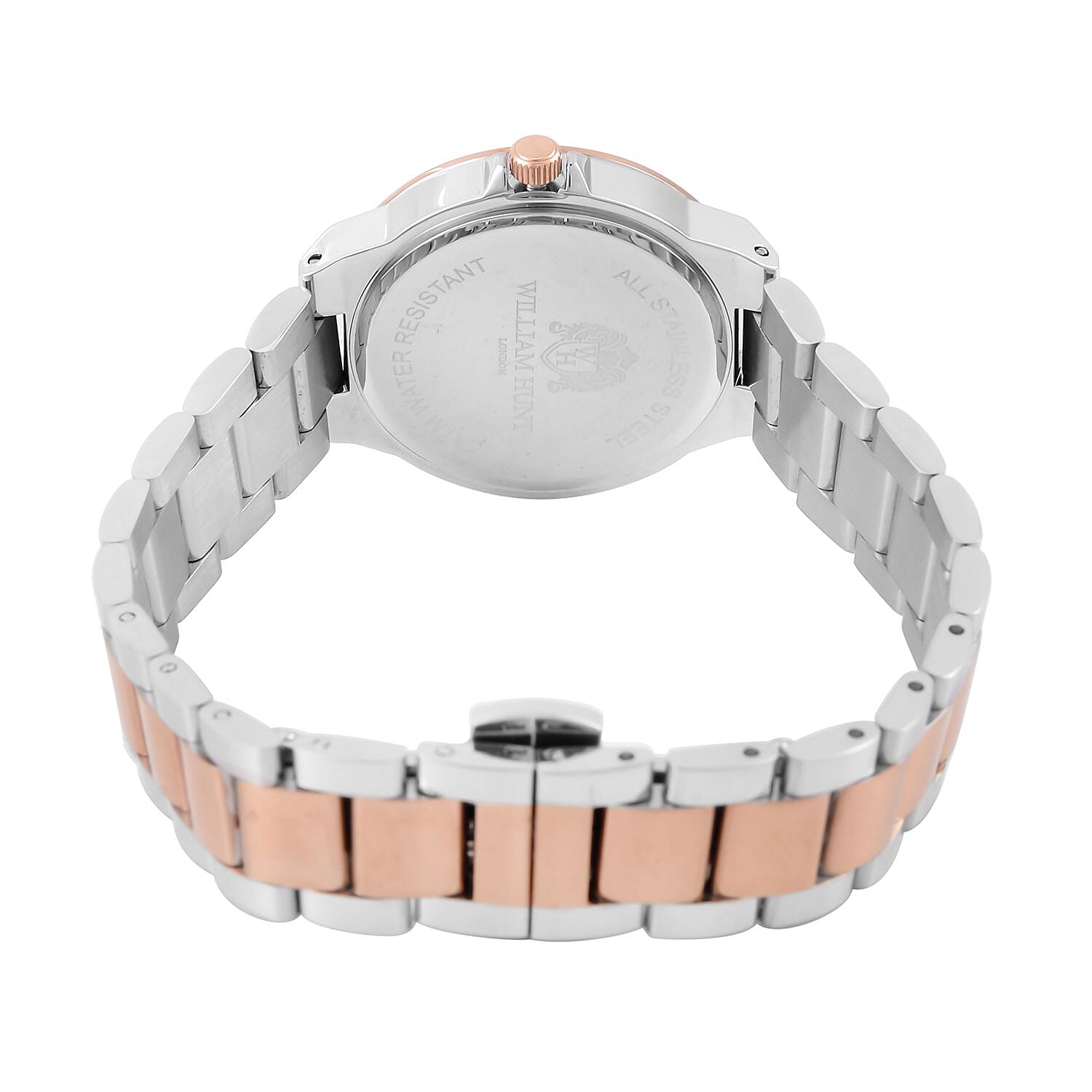 William Hunt Miyota Moissanite Studded Black Dial Water Resistant Watch with Two-Tone Chain Strap William Hunt Miyota Moissanite Studded Black Dial Water Resistant Watch with Two-Tone Chain Strap