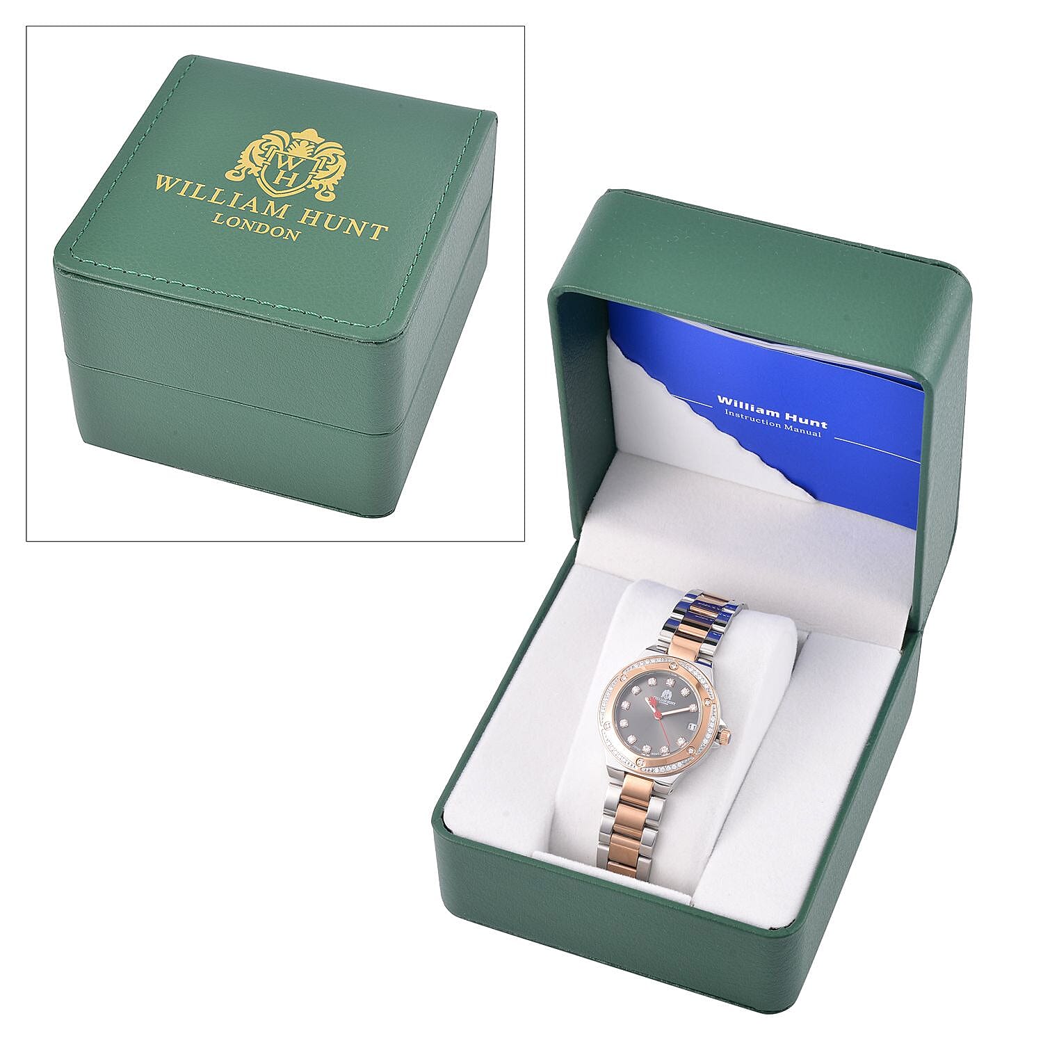 William Hunt Miyota Moissanite Studded Black Dial Water Resistant Watch with Two-Tone Chain Strap William Hunt Miyota Moissanite Studded Black Dial Water Resistant Watch with Two-Tone Chain Strap
