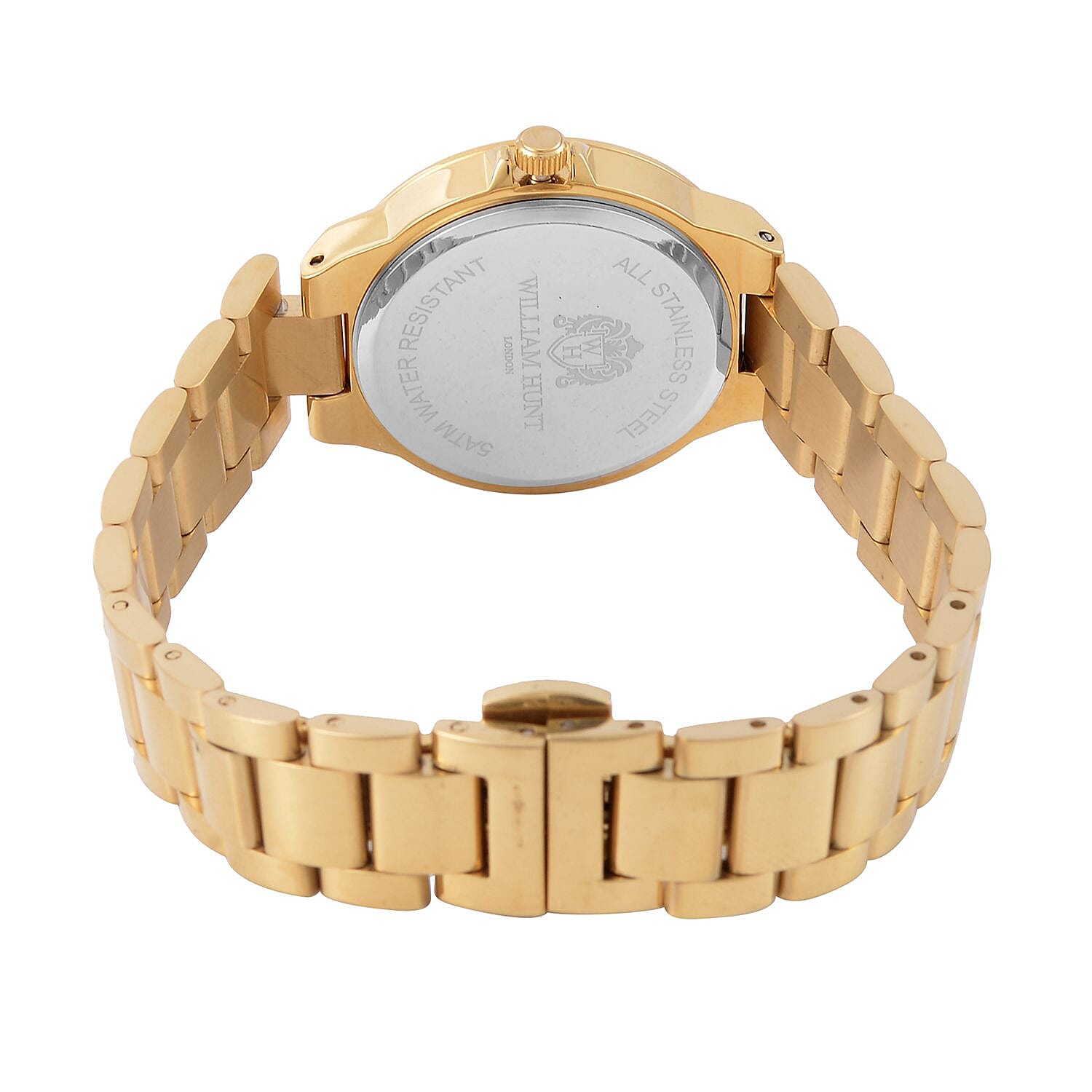 William Hunt Miyota Moissanite Studded Golden Dial Water Resistant Watch with Chain Strap William Hunt Miyota Moissanite Studded Golden Dial Water Resistant Watch with Chain Strap