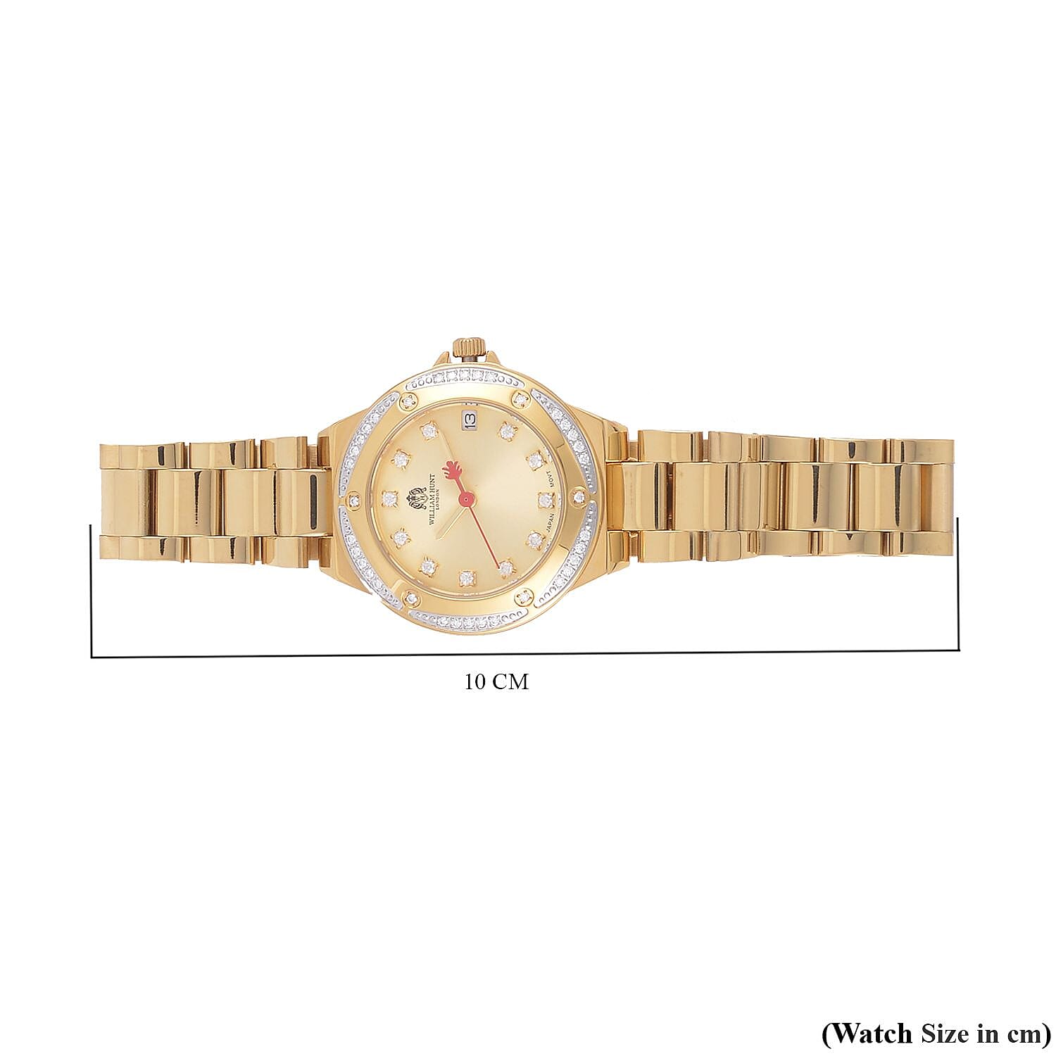 William Hunt Miyota Moissanite Studded Golden Dial Water Resistant Watch with Chain Strap William Hunt Miyota Moissanite Studded Golden Dial Water Resistant Watch with Chain Strap