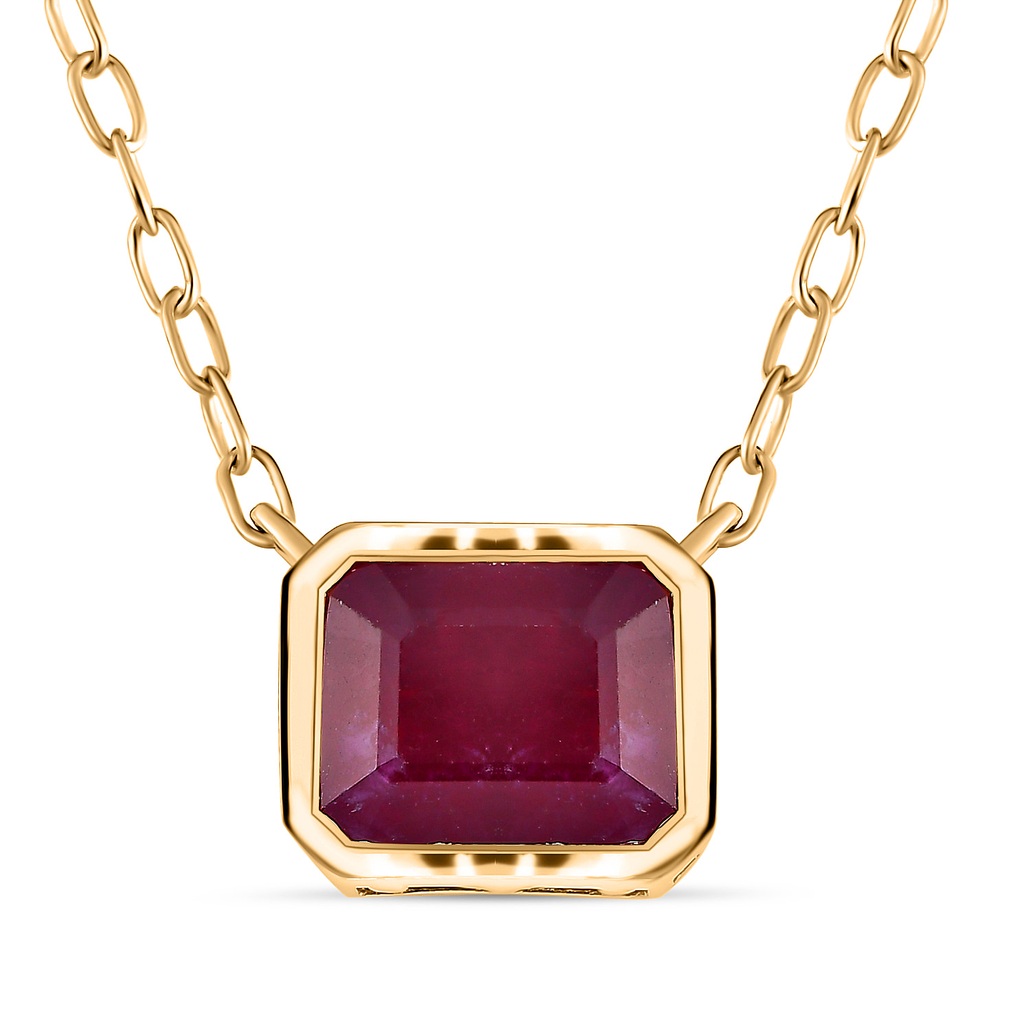 African Ruby Necklace (Size - 20) in 18K Yellow Gold Vermeil Plated  Sterling Silver 6.98 Ct.