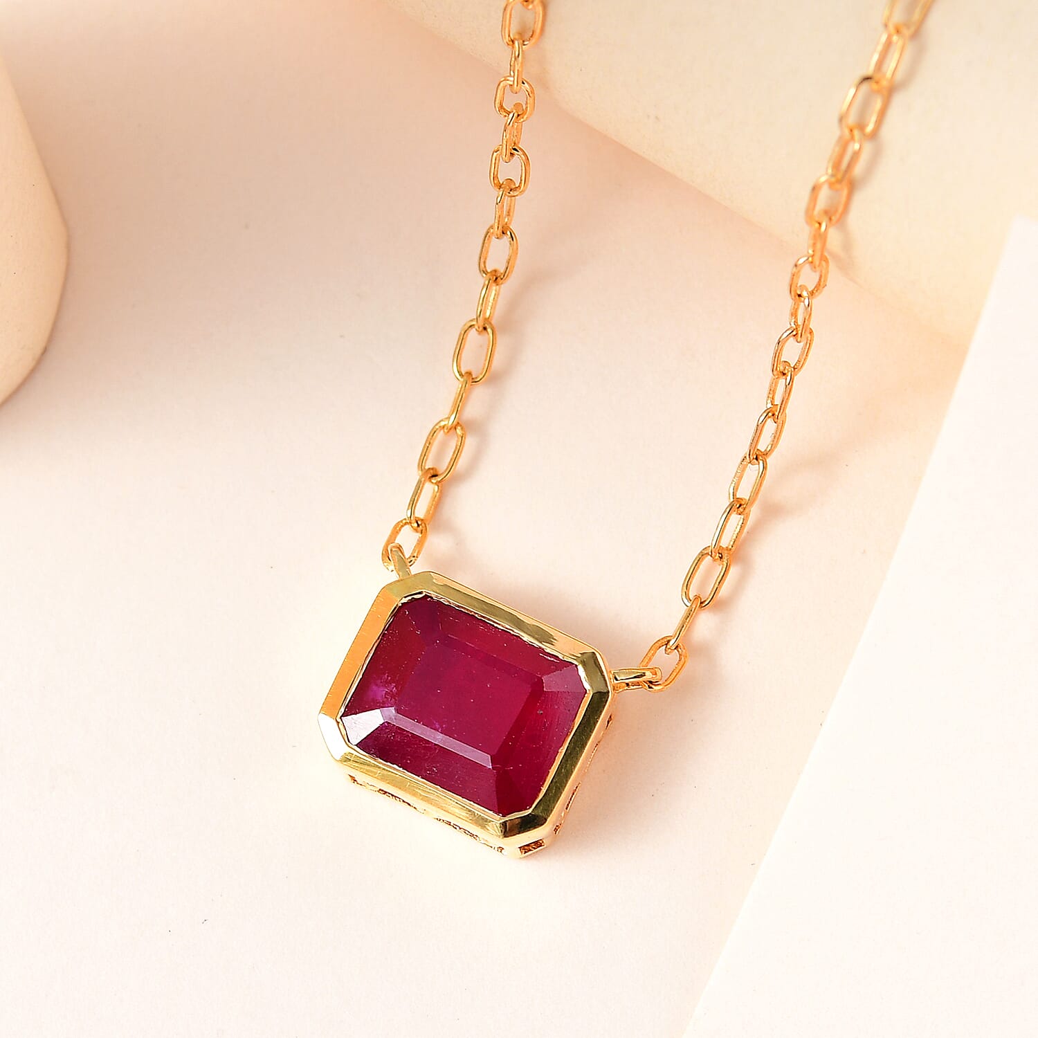 African Ruby Necklace (Size - 20) in 18K Yellow Gold Vermeil Plated Sterling Silver 6.98 Ct.