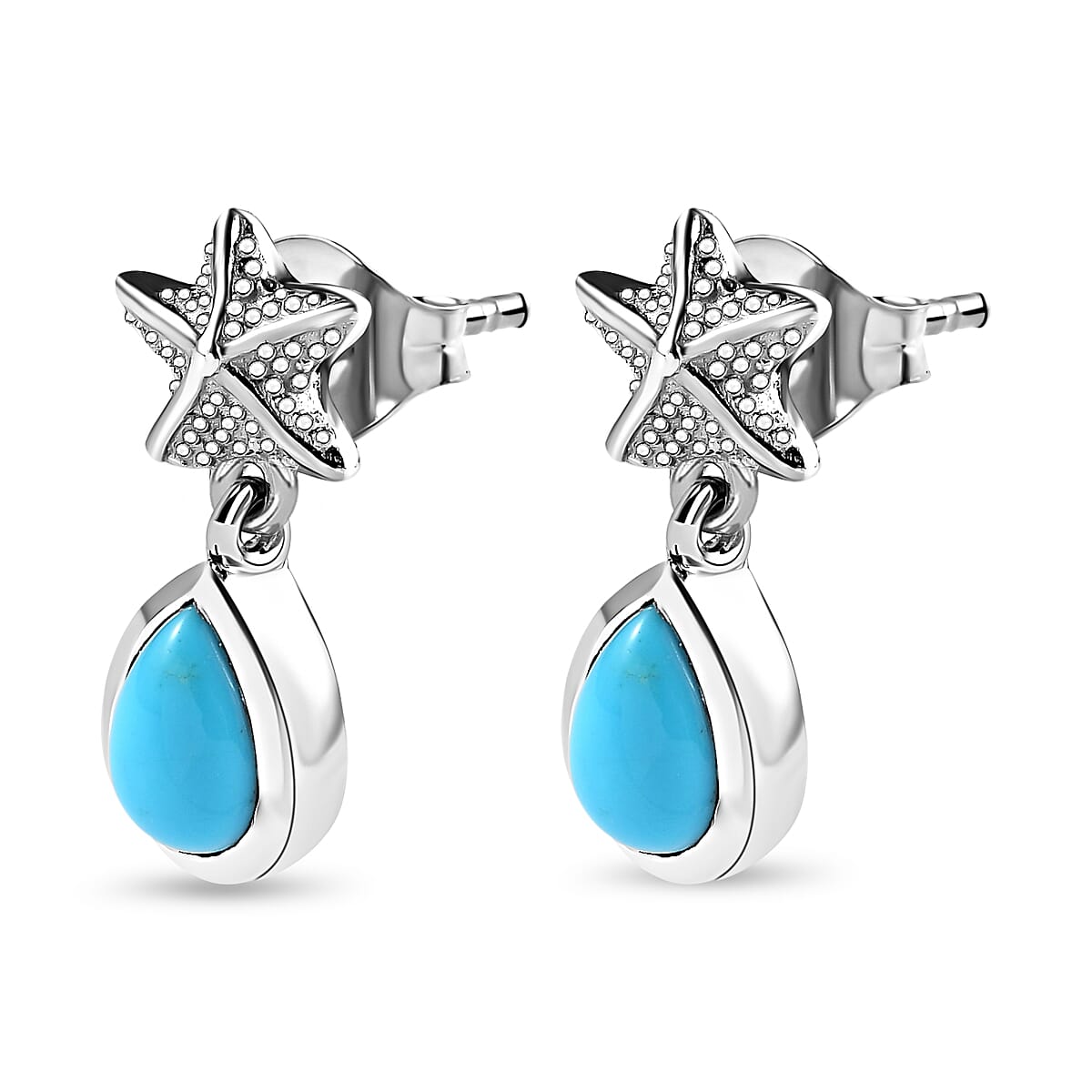 Arizona Sleeping Beauty Turquoise Earrings (with Push Back) in Platinum Overlay Sterling Silver 1.28 Ct.