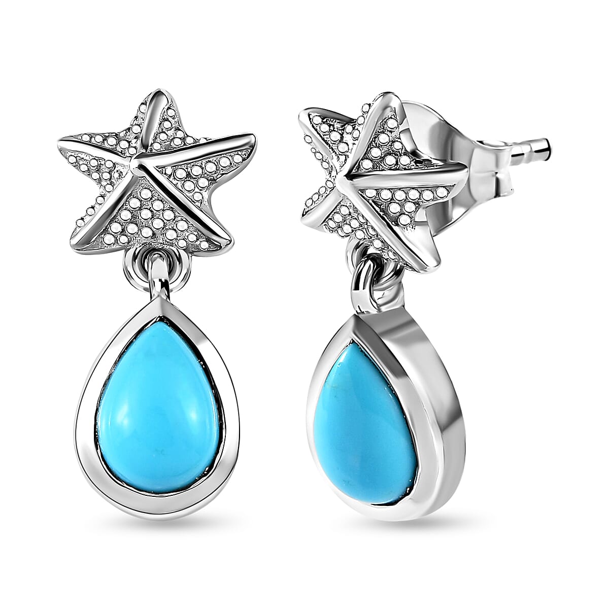 Arizona Sleeping Beauty Turquoise Earrings (with Push Back) in Platinum Overlay Sterling Silver 1.28 Ct.