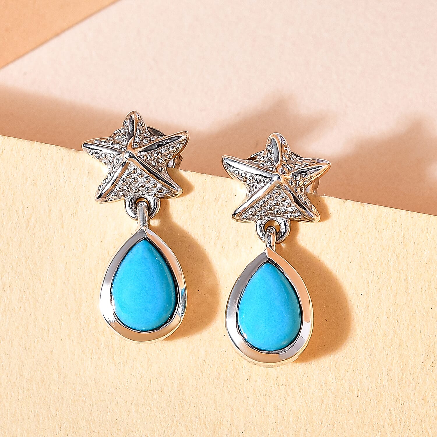 Arizona Sleeping Beauty Turquoise Earrings (with Push Back) in Platinum Overlay Sterling Silver 1.28 Ct.