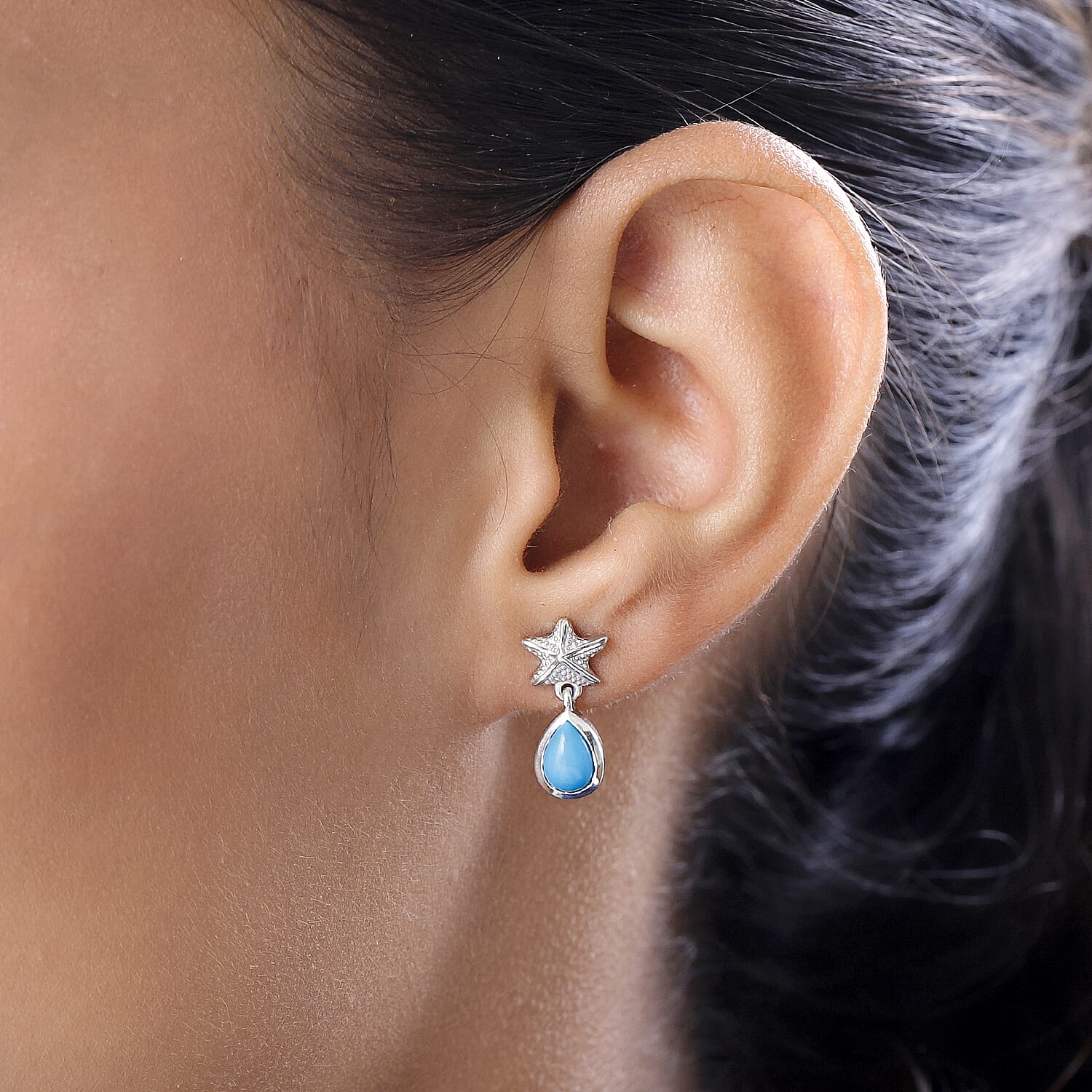 Arizona Sleeping Beauty Turquoise Earrings (with Push Back) in Platinum Overlay Sterling Silver 1.28 Ct.