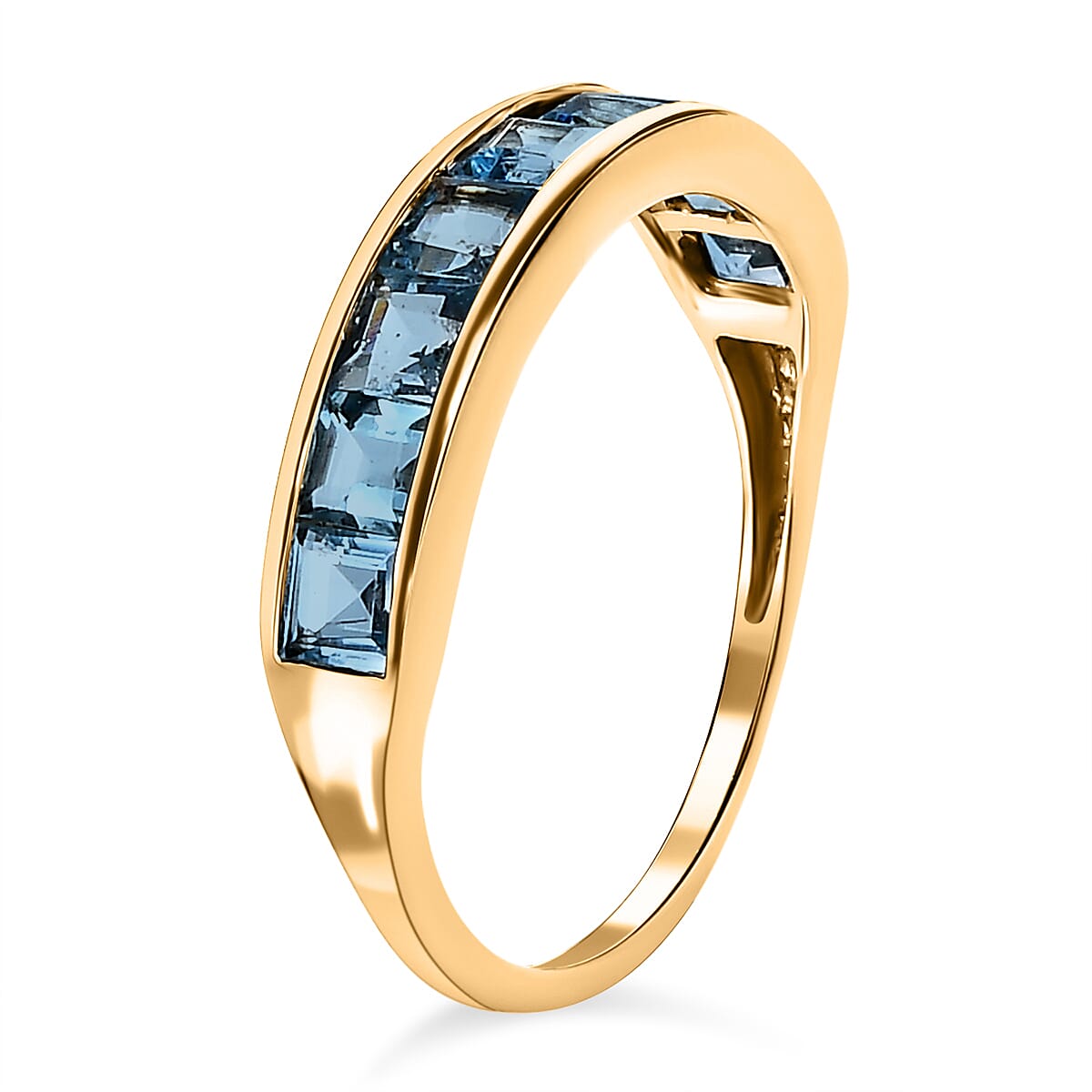 9K Yellow Gold Santamaria Aquamarine Half-Eternity Band Ring 1.17 Ct