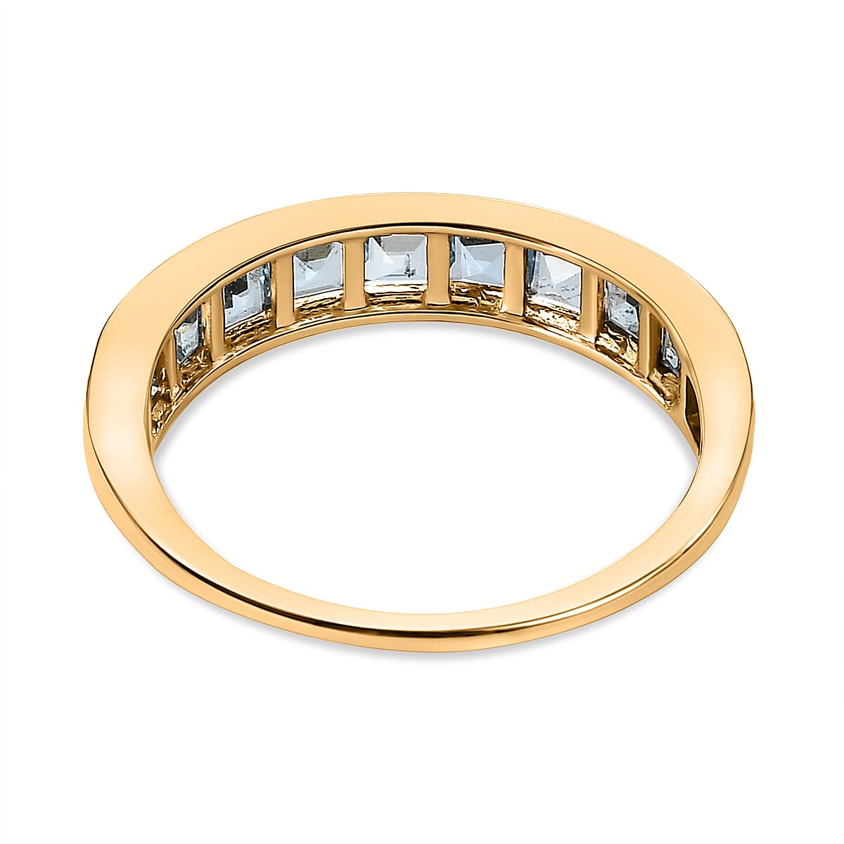 9K Yellow Gold Santamaria Aquamarine Half-Eternity Band Ring 1.17 Ct