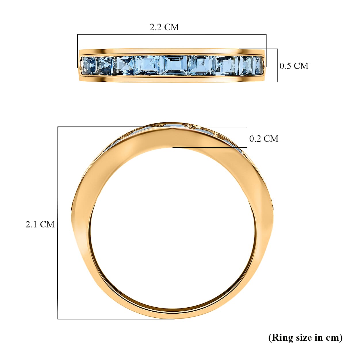 9K Yellow Gold Santamaria Aquamarine Half-Eternity Band Ring 1.17 Ct