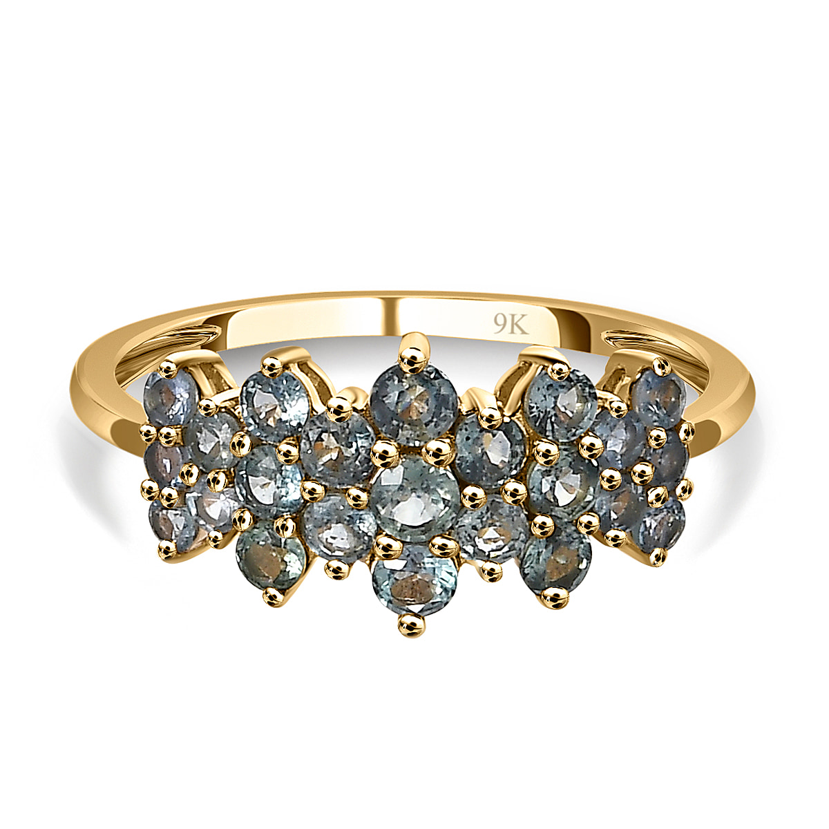 9K Yellow Gold AAA Montana Sapphire Cluster Ring 1.19 Ct.