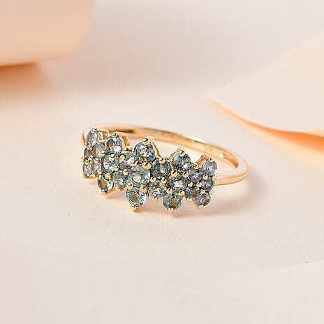 9K Yellow Gold AAA Montana Sapphire Cluster Ring 1.19 Ct.