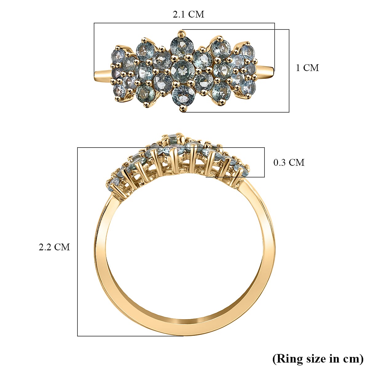 9K Yellow Gold AAA Montana Sapphire Cluster Ring 1.19 Ct. 9K Yellow Gold AAA Montana Sapphire Cluster Ring 1.19 Ct.