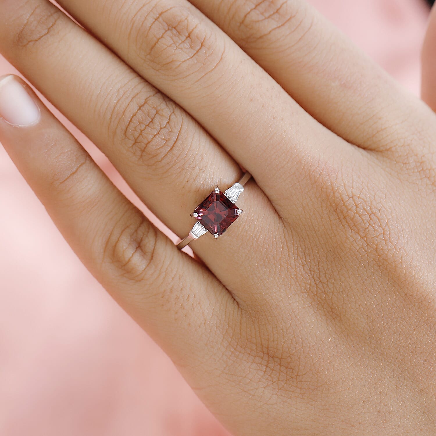 950 Platinum AAAA Rubellite (Asscher Cut 2.00Ct) & Diamond (EF-VS) (0.124Ct) Ring