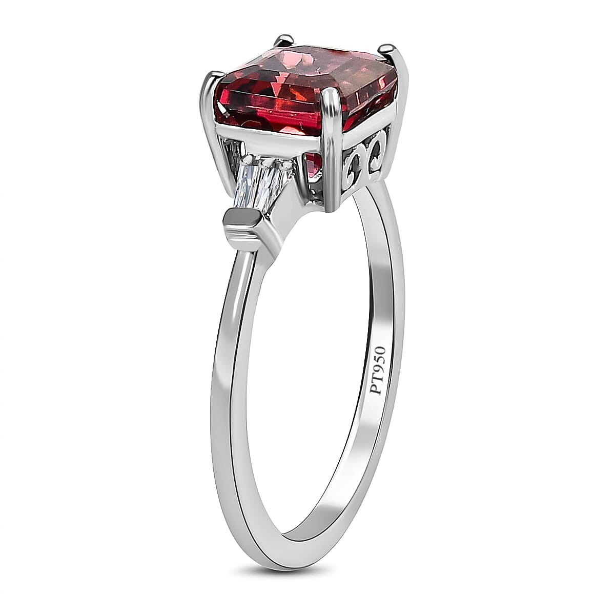 950 Platinum AAAA Rubellite (Asscher Cut 2.00Ct) & Diamond (EF-VS) (0.124Ct) Ring