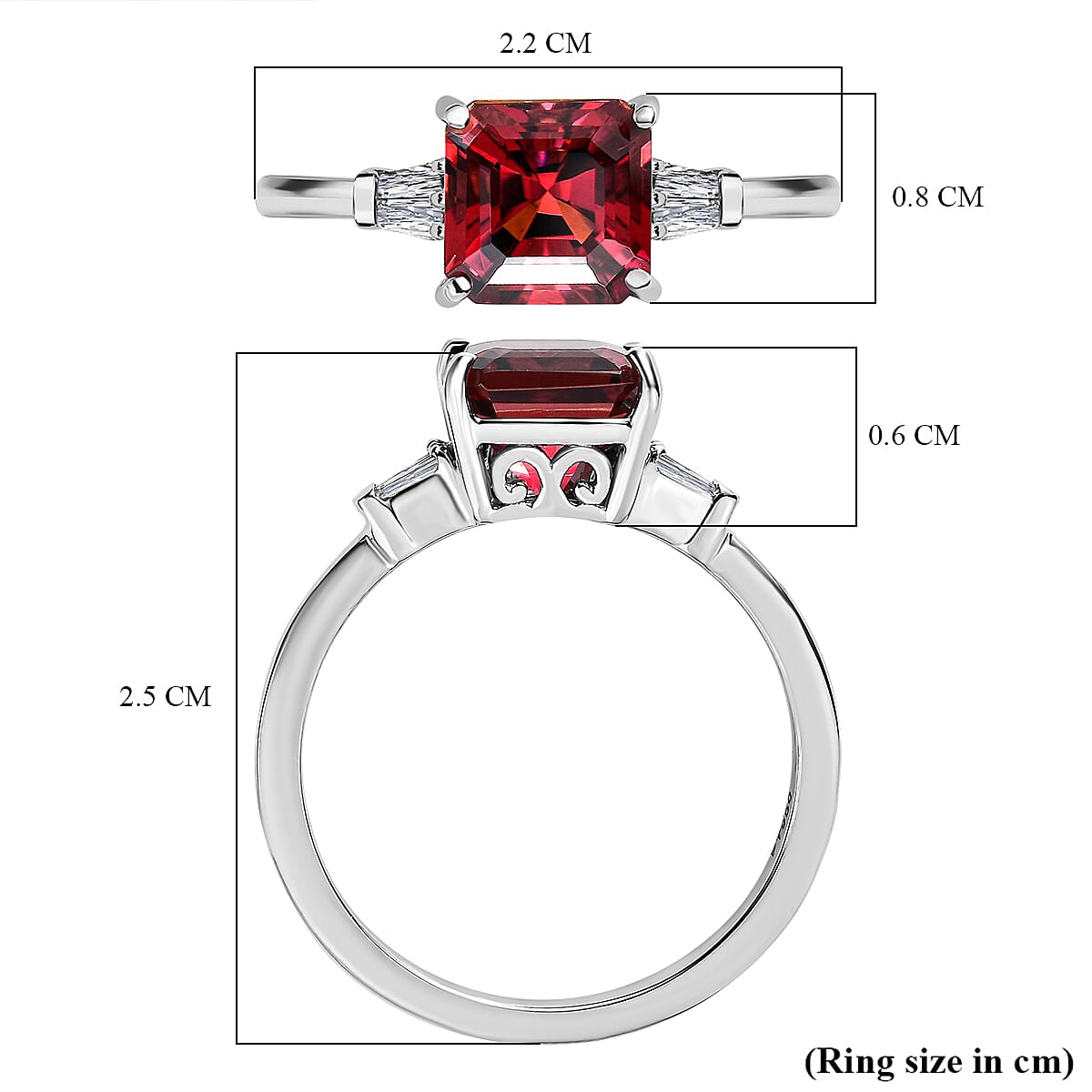 950 Platinum AAAA Rubellite (Asscher Cut 2.00Ct) & Diamond (EF-VS) (0.124Ct) Ring