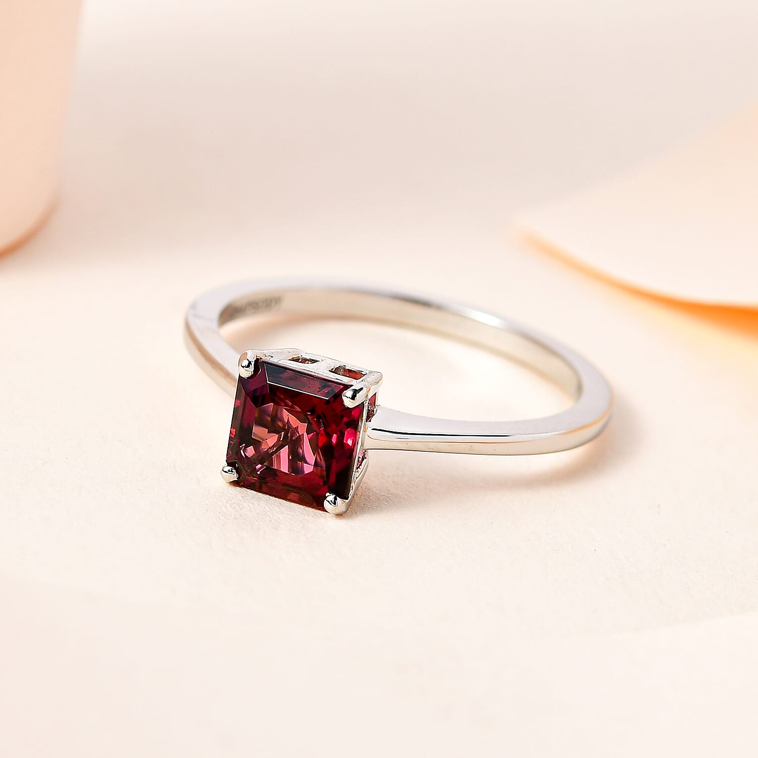 RHAPSODY 950 Platinum AAAA Ibadan Rubellite (Asscher Cut) Solitaire Ring 1.20 Ct.
