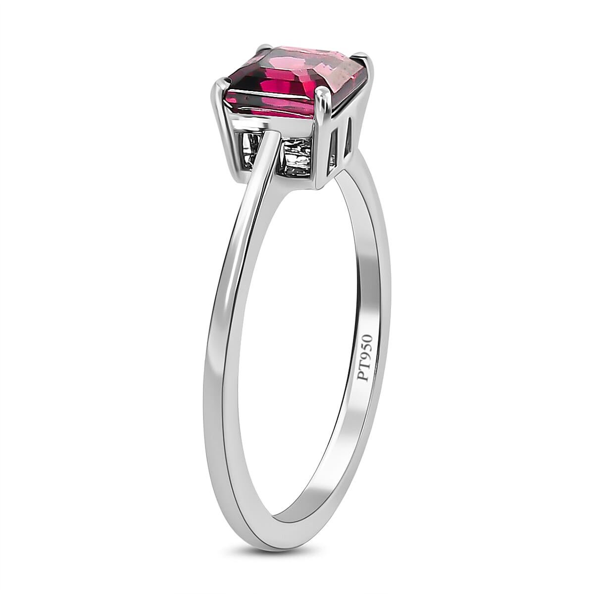 RHAPSODY 950 Platinum AAAA Ibadan Rubellite (Asscher Cut) Solitaire Ring 1.20 Ct.