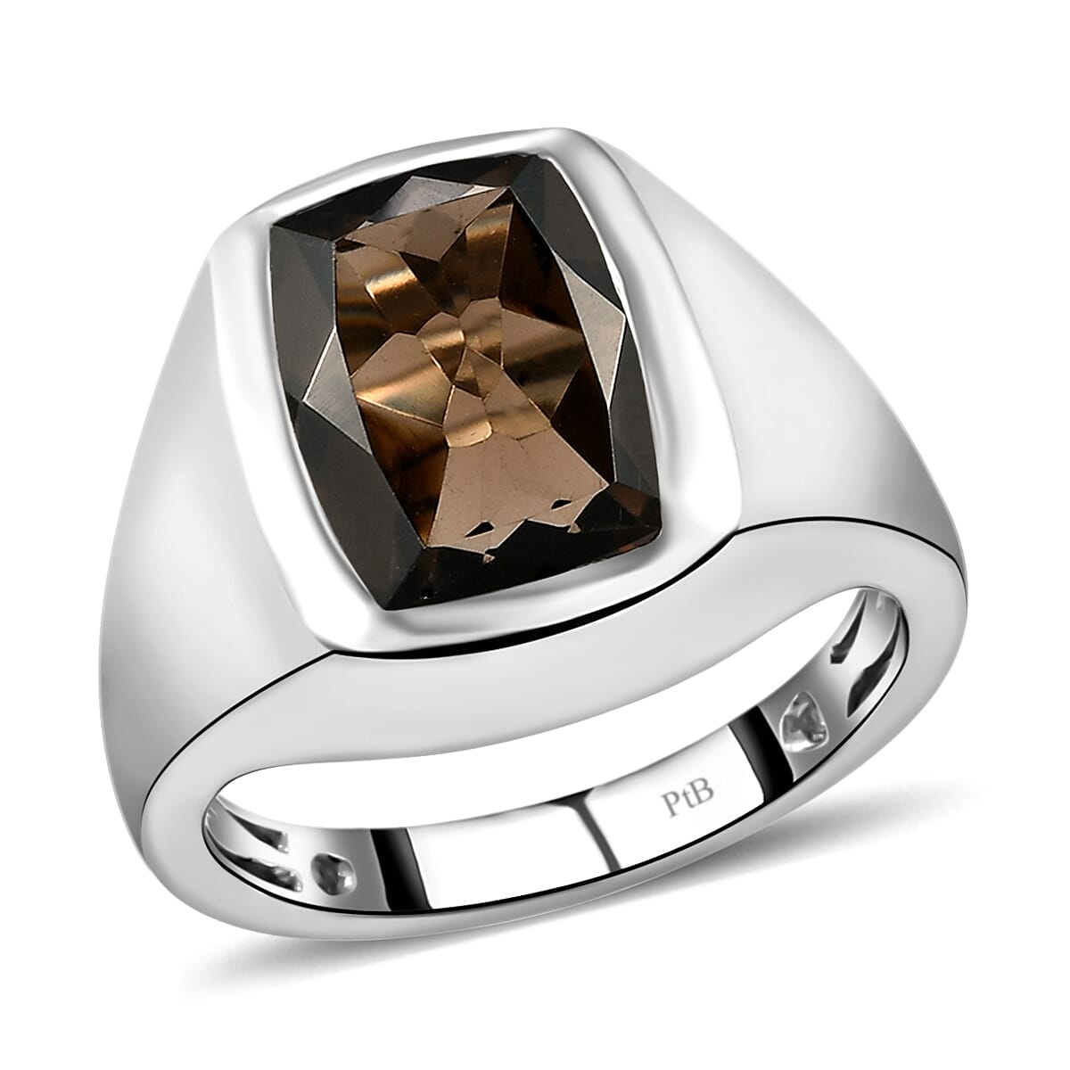 Smoky Quartz Mens Ring in Yellow Gold Tone