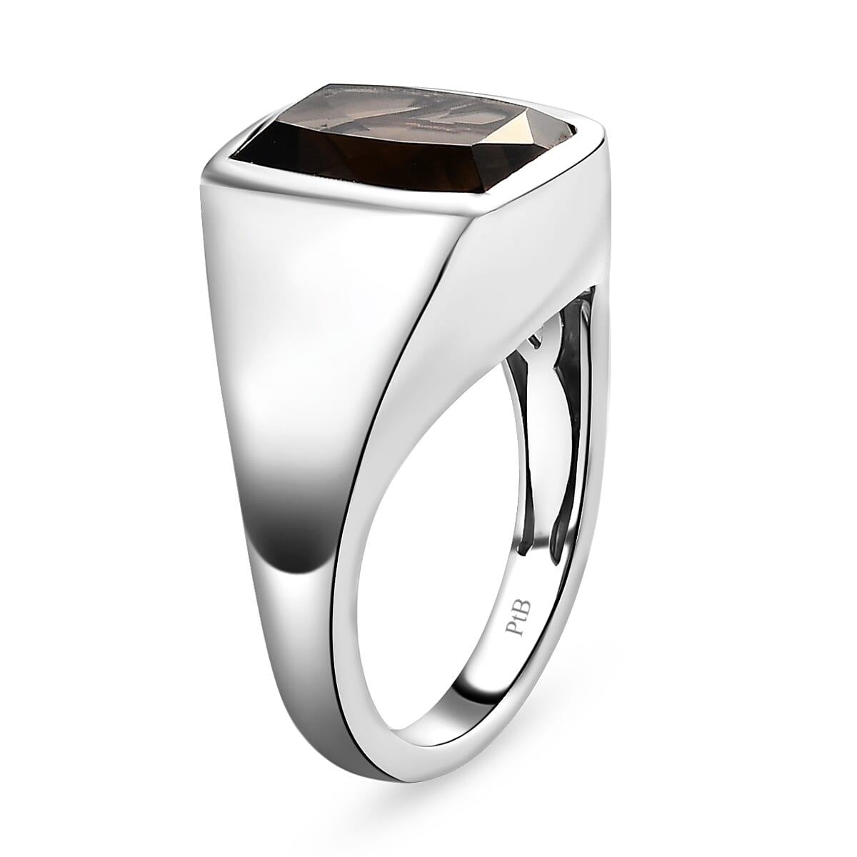 Smoky Quartz Mens Ring in Yellow Gold Tone