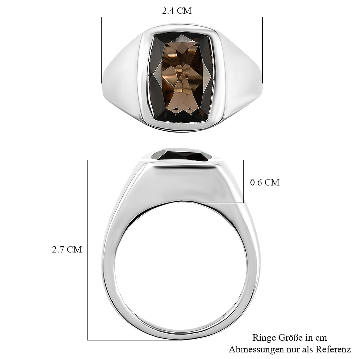 Smoky Quartz Mens Ring in Yellow Gold Tone