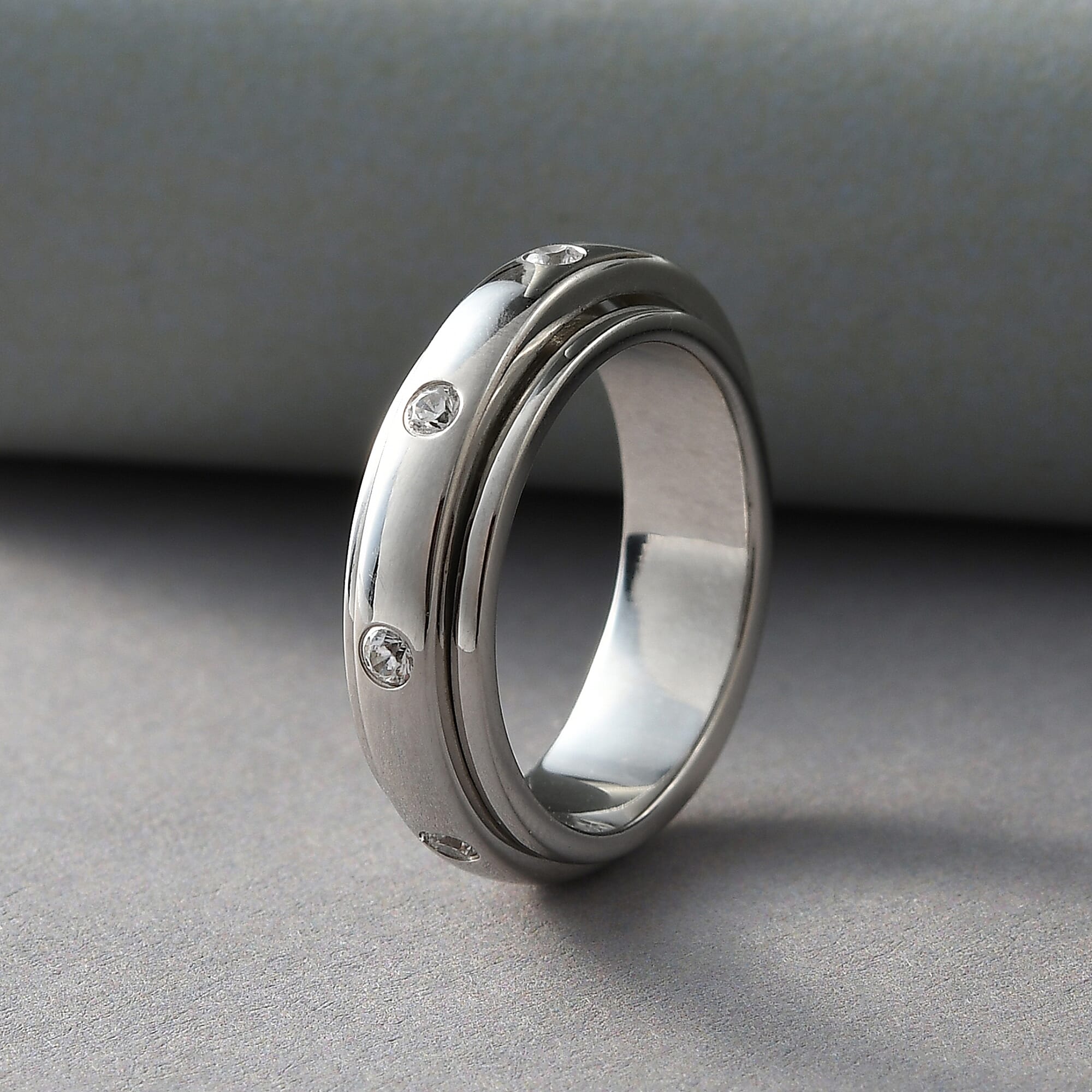 Simulated Diamond Band Ring in Platinum Overlay Sterling Silver