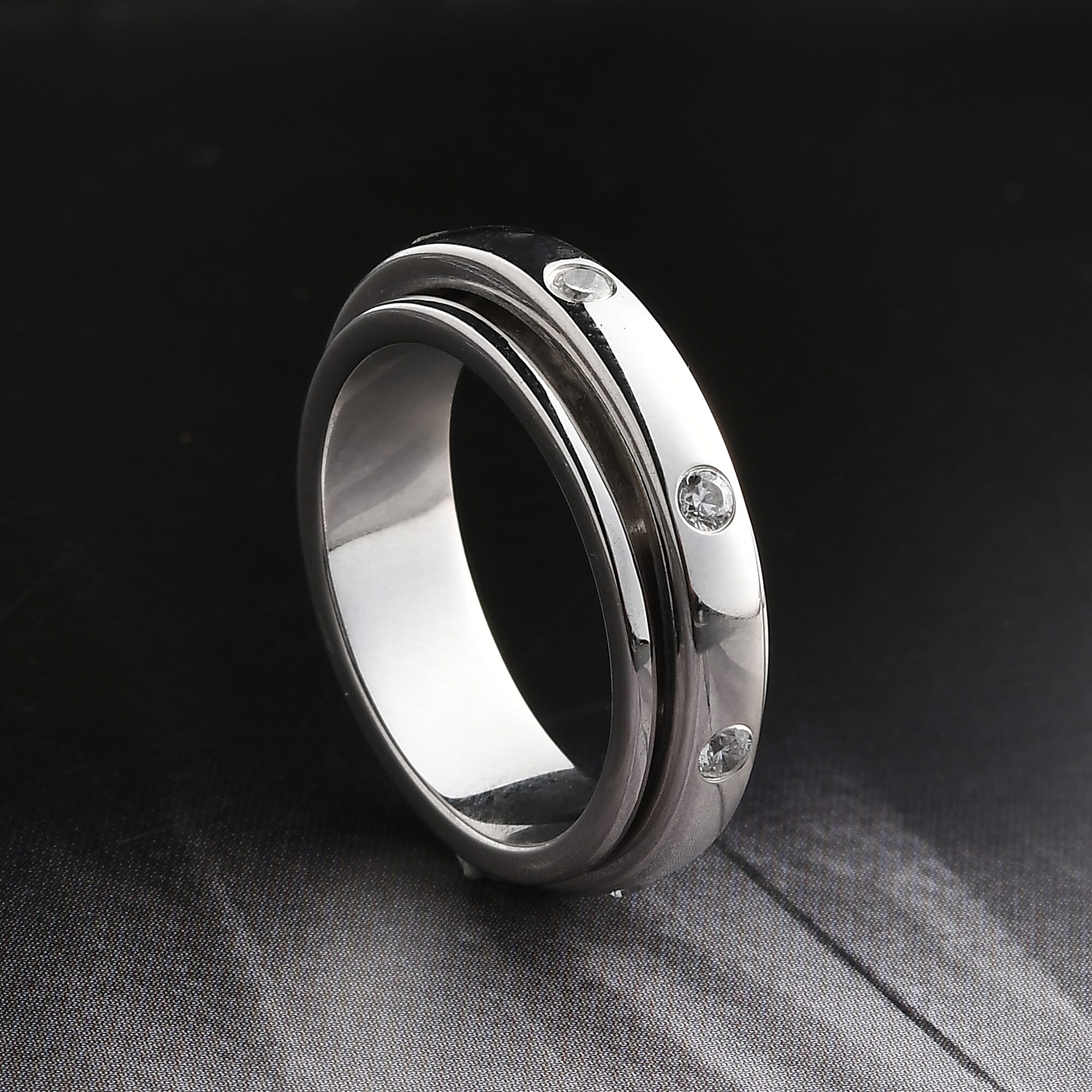 Simulated Diamond Band Ring in Platinum Overlay Sterling Silver