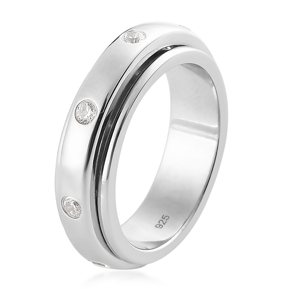 Simulated Diamond Band Ring in Platinum Overlay Sterling Silver