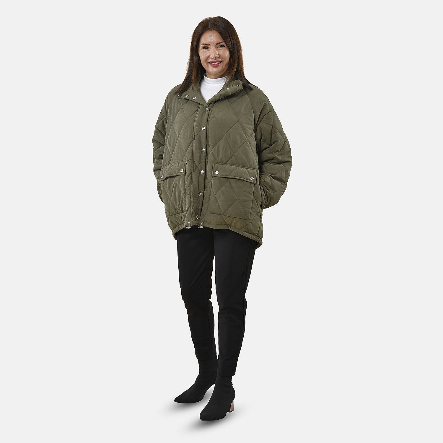 TAMSY Padded Women's Coat with Two Pockets - Green