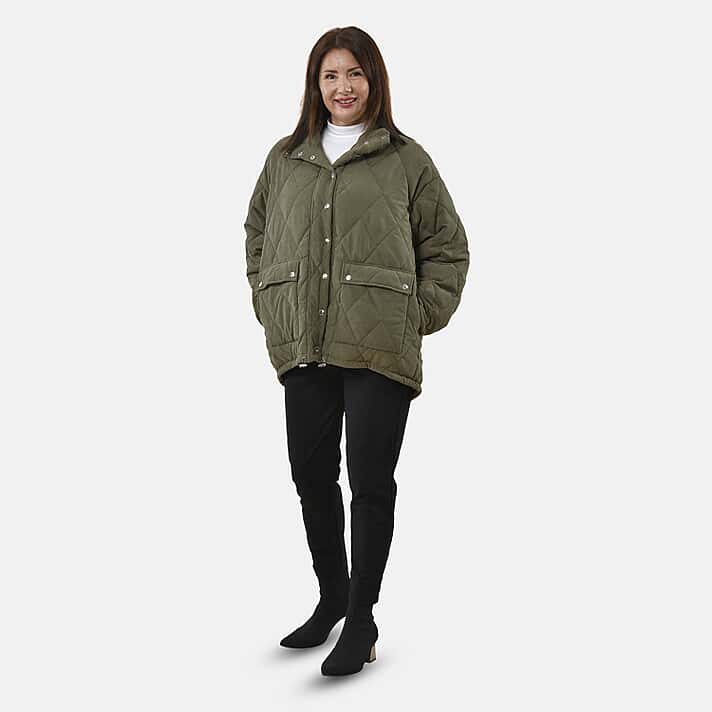 TAMSY Padded Women's Coat with Two Pockets - Green