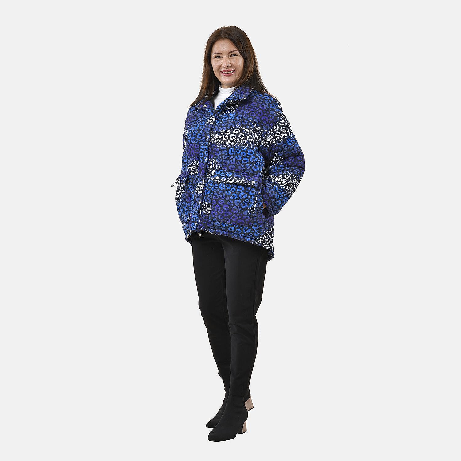 TAMSY Leopard Pattern Padded Long Sleeves Coat (Size S,8-10) - Blue