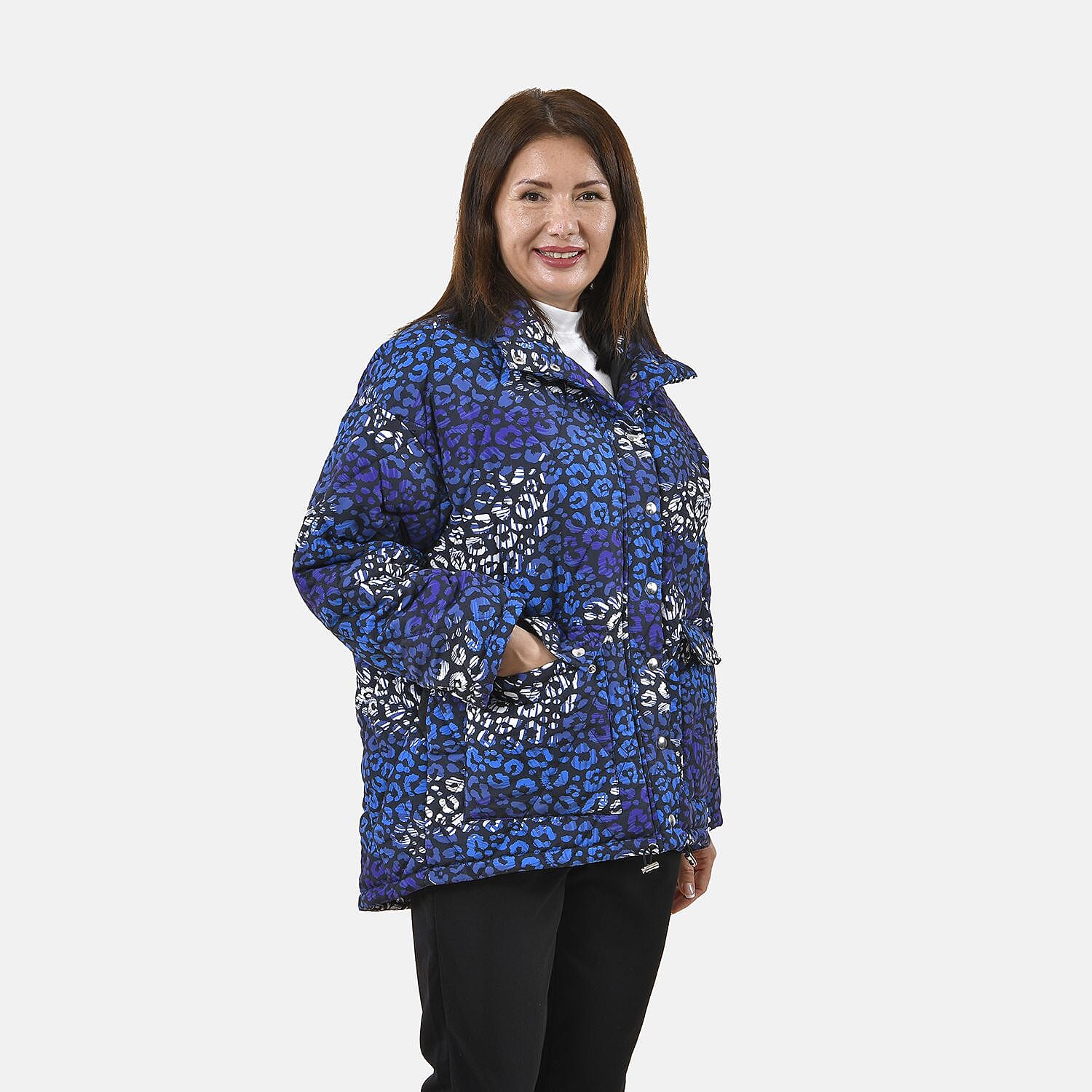 TAMSY Leopard Pattern Padded Long Sleeves Coat (Size S,8-10) - Blue