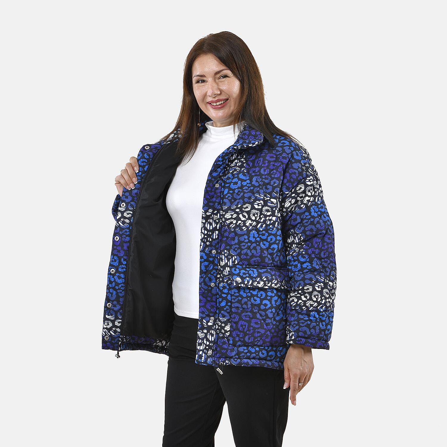 TAMSY Leopard Pattern Padded Long Sleeves Coat (Size S,8-10) - Blue