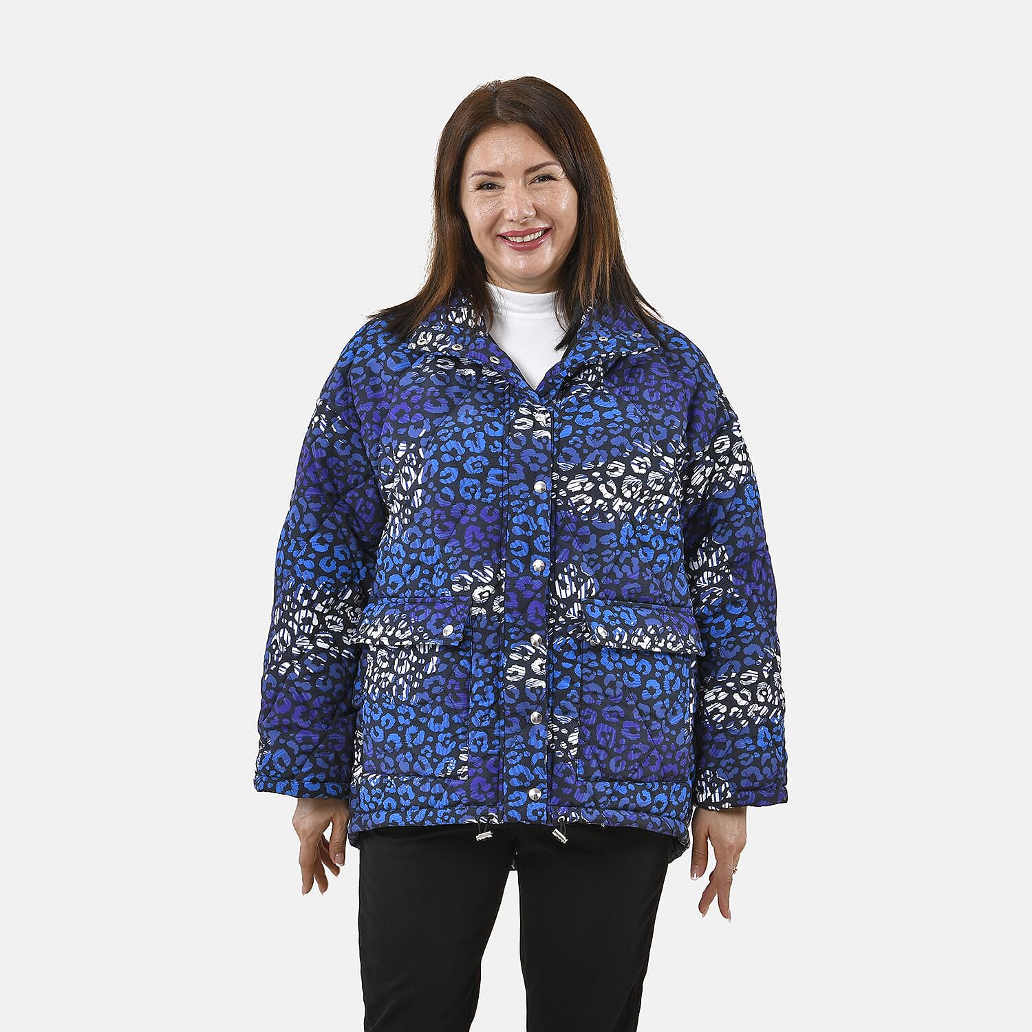 TAMSY Leopard Pattern Padded Long Sleeves Coat (Size S,8-10) - Blue
