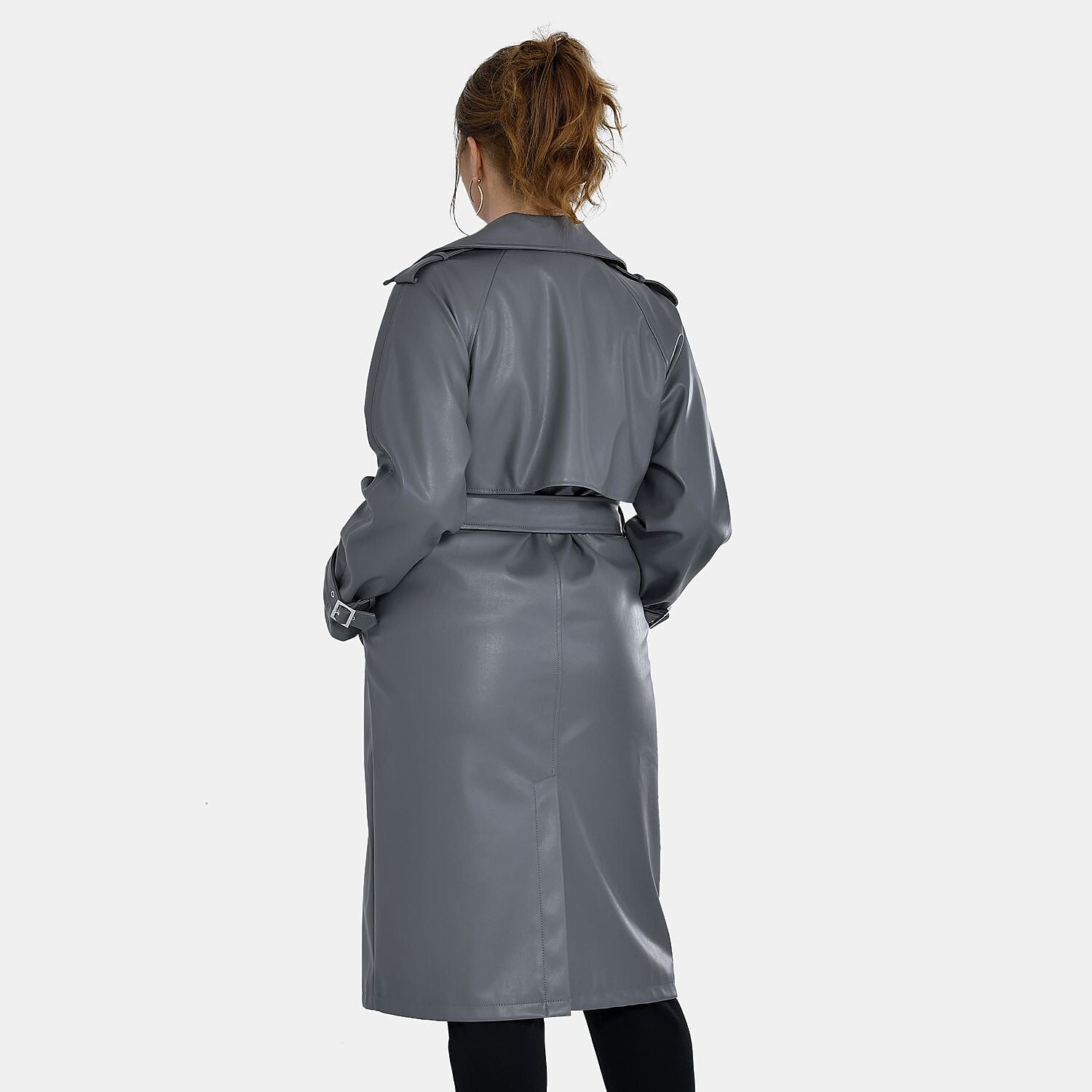 Tamsy Oversized Belted Coat with Adjustable Cuffs (Size S,8-10) - Dark Grey