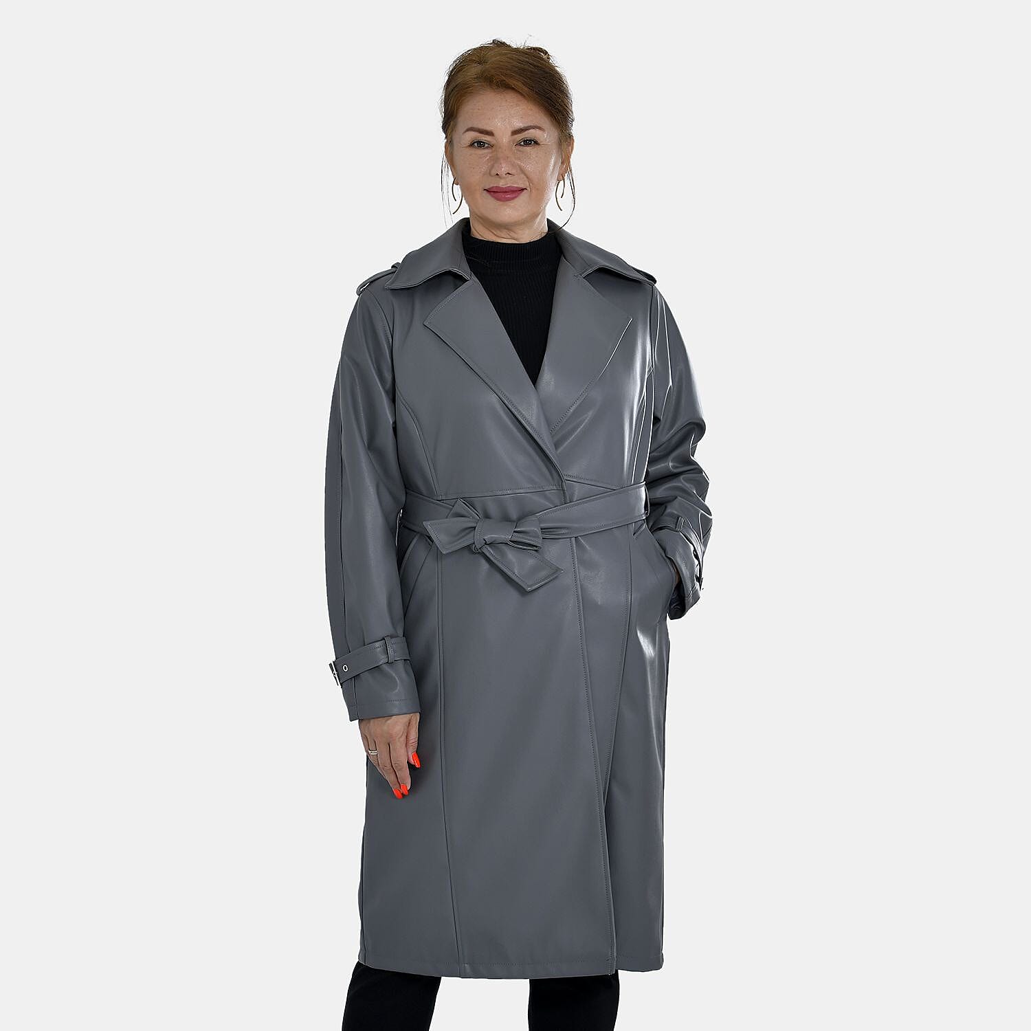 Tamsy Oversized Belted Coat with Adjustable Cuffs (Size S,8-10) - Dark Grey