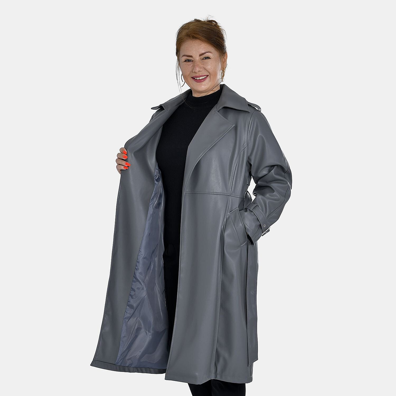 Tamsy Oversized Belted Coat with Adjustable Cuffs (Size S,8-10) - Dark Grey