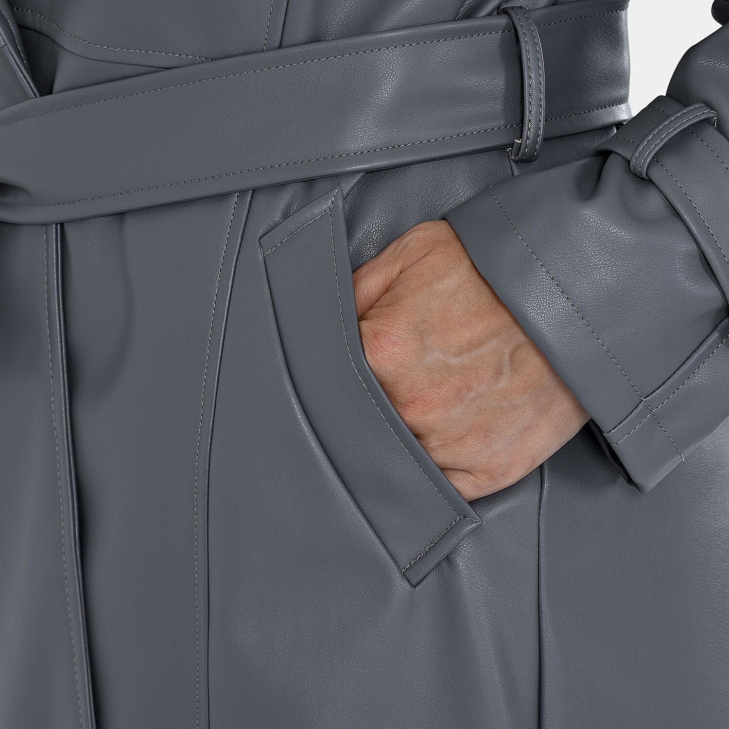 Tamsy Oversized Belted Coat with Adjustable Cuffs (Size S,8-10) - Dark Grey