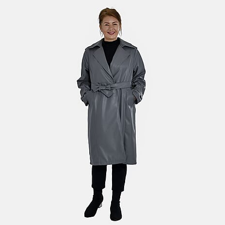 Tamsy Oversized Belted Coat with Adjustable Cuffs (Size M,12-14) - Dark Grey